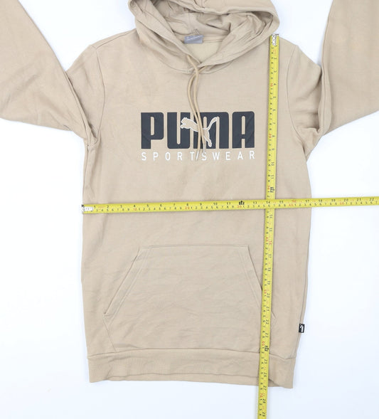 Puma Womens Beige XS Pullover Hoodie Sportswear Logo Sweatshirt