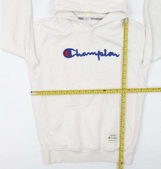 Champion Women White Small Pullover Hoodie with Logo Embroidery