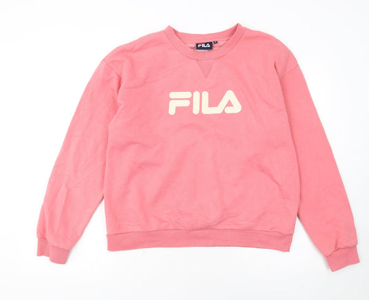 Additional front view of Fila women’s pink logo crew neck pullover sweatshirt m