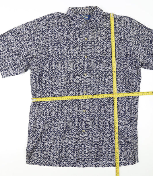 ONO & Company Men’s Blue Geometric Cotton Short Sleeve Shirt L