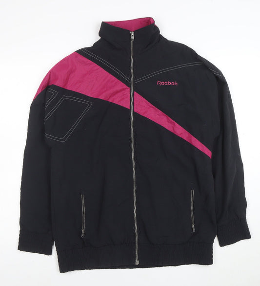 Reebok Women’s Black & Pink 90s Bomber Jacket Size L Full Zip Retro Sportswear