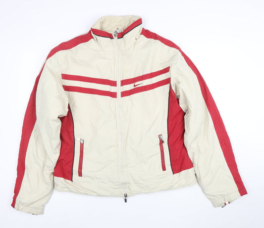 Nike Women Beige Red 2XL Windbreaker Jacket Full Zip Sports Style
