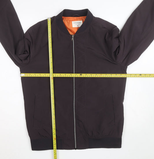 Criminal Men’s Black Bomber Jacket Size M Polyester Lined Zip Casual