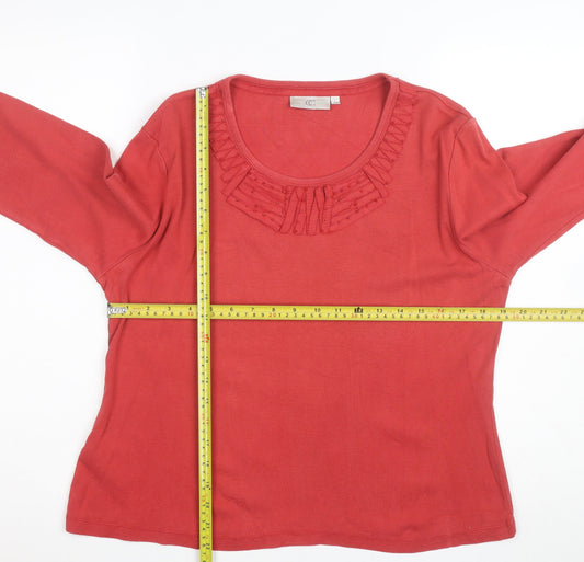 CC Women Red Beaded Ruffle Cotton Long Sleeve Top Size L