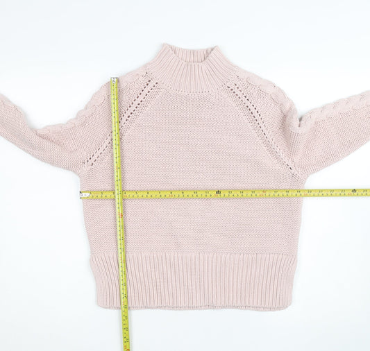 Mint Velvet Women Pink Mock Neck Chunky-Knit Pullover Jumper S