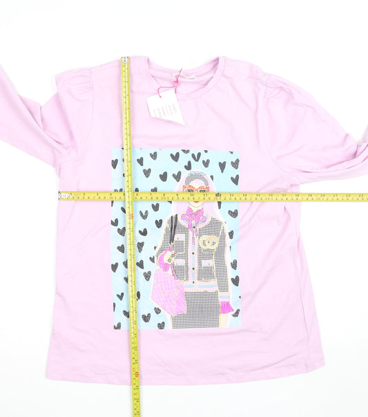 Savida Women Pink Long Sleeve Graphic T-Shirt Size 14