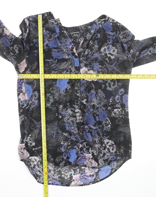 Warehouse Women’s Black Blue Floral Long Sleeve Blouse UK 6