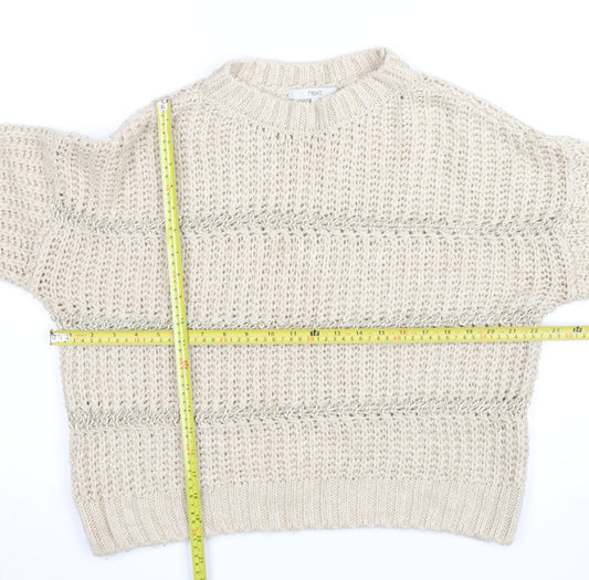 Next Women Beige Chunky Knit Crew Neck Pullover Jumper M