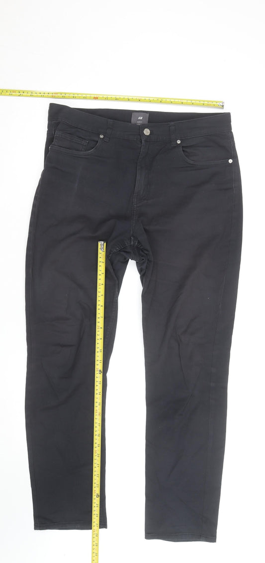 H&M Men Black Slim Fit Chino Trousers Size 32x32 Cotton Stretch