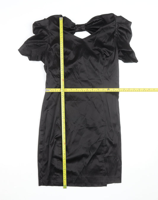 Vero Moda Women’s Black Bodycon Short Dress Size 8 Party Satin Puff Sleeve