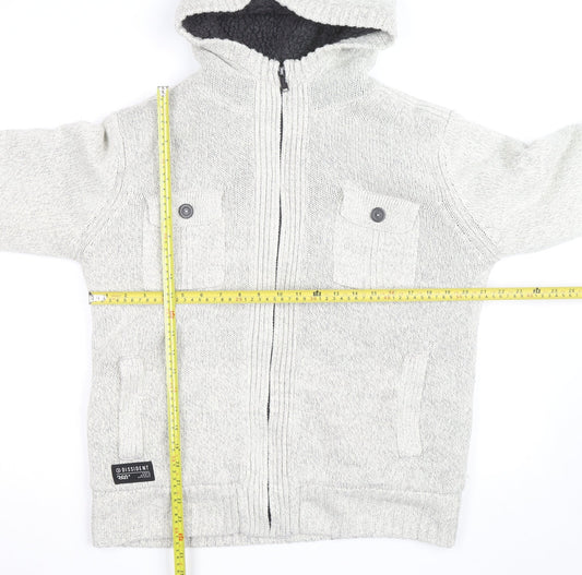 Dissident Mens Grey Hooded Full Zip Knit Jumper L