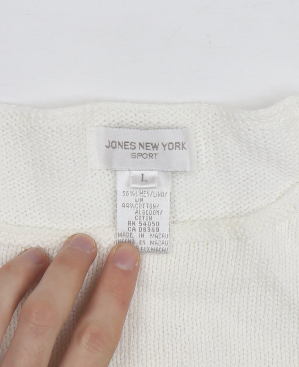 Jones New York Women Ivory Linen Cotton Knit Pullover Jumper L