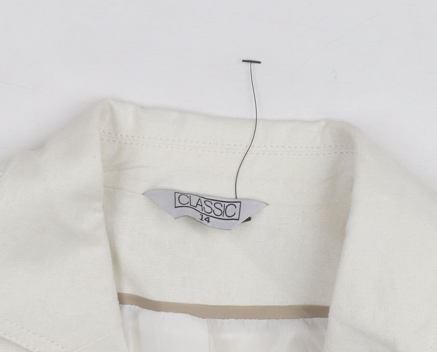 Classic Women's Ivory Linen Blend Two-Button Blazer Size 14