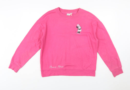 Front view of Disney Women XS Pink Minnie Mouse Pullover Sweatshirt