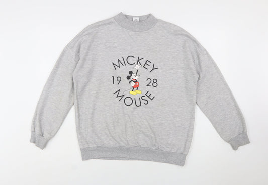 Front view of Disney Women Grey Mickey Mouse Pullover Sweatshirt, size 14