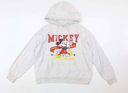 Front view of Disney Women Grey Mickey Mouse Pullover Hoodie, size 10/12