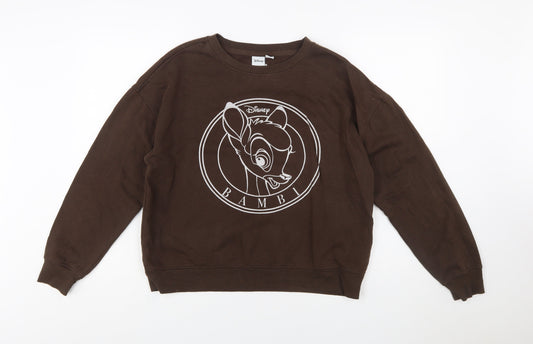Front view of Disney Women Brown Bambi Pullover Sweatshirt, size 10/12