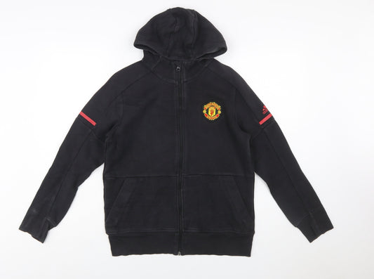 Additional front view of Adidas boys’ black full zip hoodie 13-14 years manchester united badge