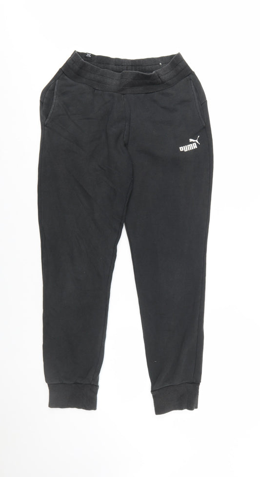 Additional front view of Puma women’s black jogger trousers, size UK 10, elastic waist cotton blend