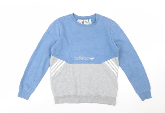 Additional front view of Adidas boys’ blue grey colourblock crew neck sweatshirt, size 13-14, years