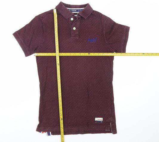 Superdry Mens Burgundy Polka Dot Cotton Polo Shirt Size S