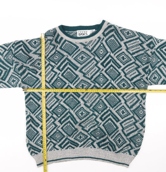 Trend Basics Mens Green Geometric Acrylic Pullover Jumper L