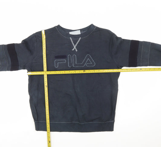 Back view of Fila women’s blue crew neck long sleeve sweatshirt, size S