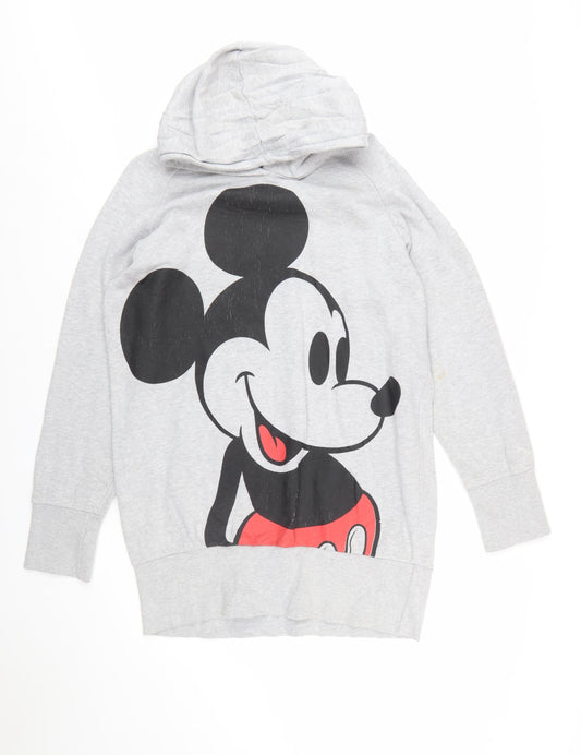 Front view of Disney Women's Grey Mickey Mouse Hooded Pullover Sweatshirt XL