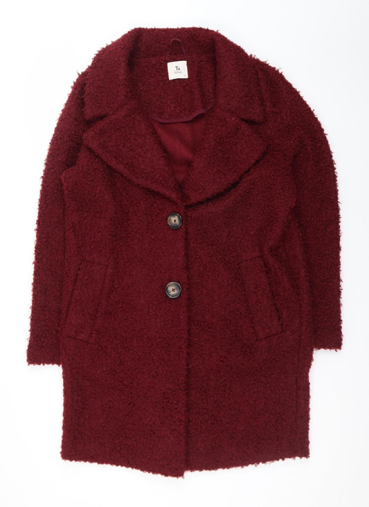 Tu Women Red Mid-Length Textured Button Coat Size 12