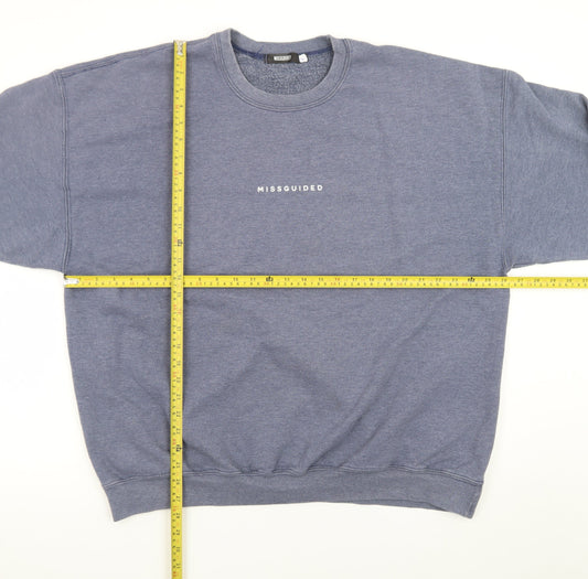 Missguided Women Blue Logo Crew Neck Pullover Sweatshirt L