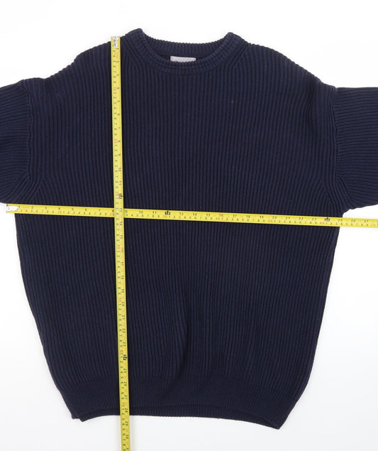 BHS Men's Blue Cotton Crew Neck Chunky Knit Jumper Size L