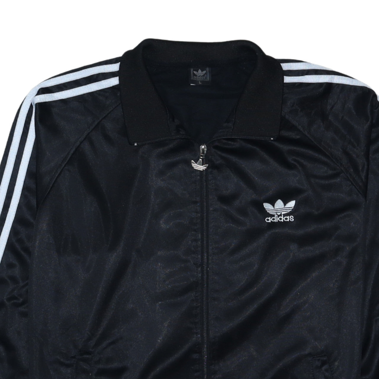 adidas Mens Black Track Jacket Size L Retro Full Zip 3-Stripes