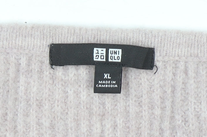 Uniqlo Women's Beige V-Neck Knit Jumper XL Wool Blend