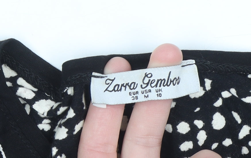 Zarra Gembos Womens Black Leopard Embroidered Cotton Jersey Long Sleeve T-Shirt Size 10