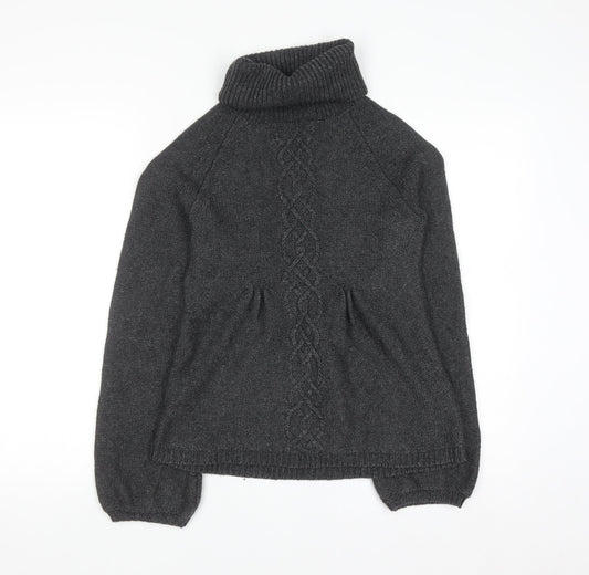 Warehouse Women’s Grey Roll Neck Cable Knit Wool Jumper UK 6