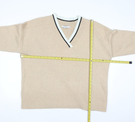 Next Men’s Beige V-Neck Knit Jumper XL Classic Casual Style