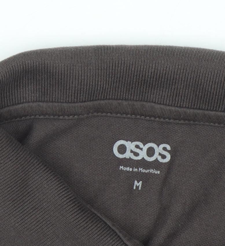ASOS Men's Brown Long Sleeve Cotton Polo Shirt M Regular Fit