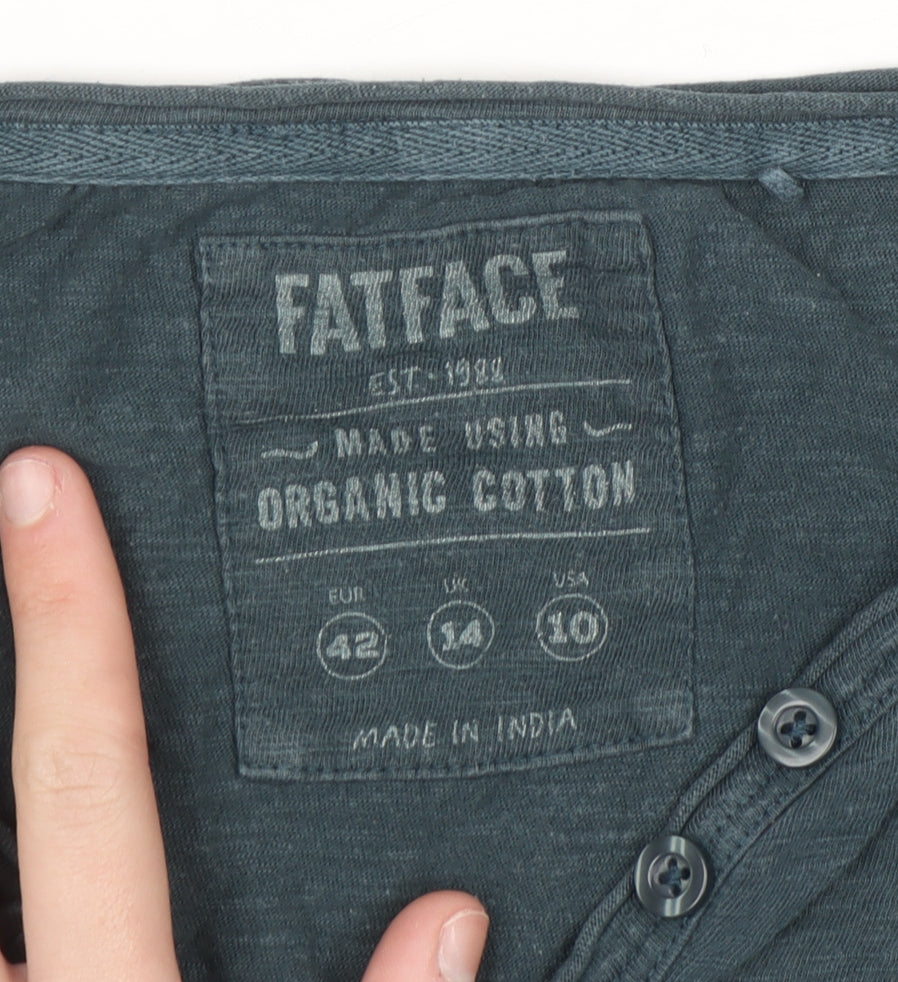 FatFace Womens Blue Organic Cotton Henley 3/4 Sleeve T-Shirt Size 14
