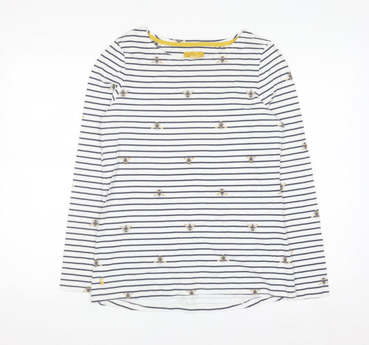 Joules Women White Bee Embroidered Striped Cotton Long Sleeve Top UK 12
