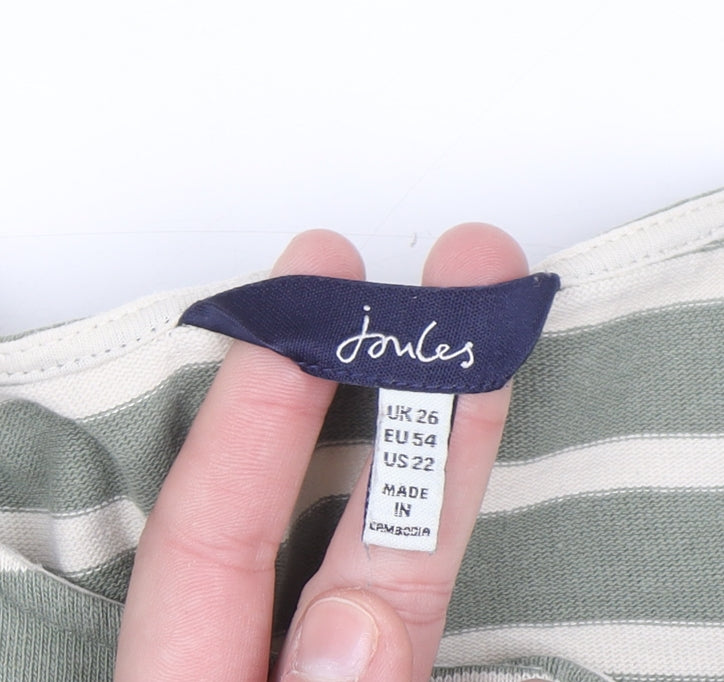 Joules Women Green Striped Henley Sweatshirt UK 26 Cotton Relaxed Fit