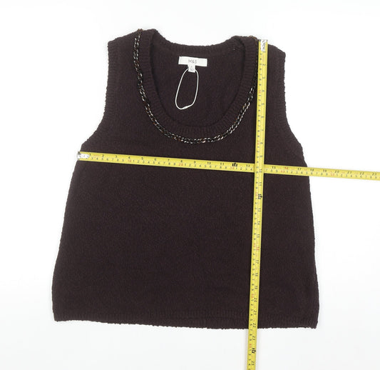 Marks and Spencer Women Brown Sleeveless Knit Vest M Round Neck