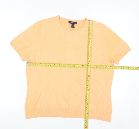 Lands' End Women's Orange Cotton Short Sleeve Crew Neck Jumper M