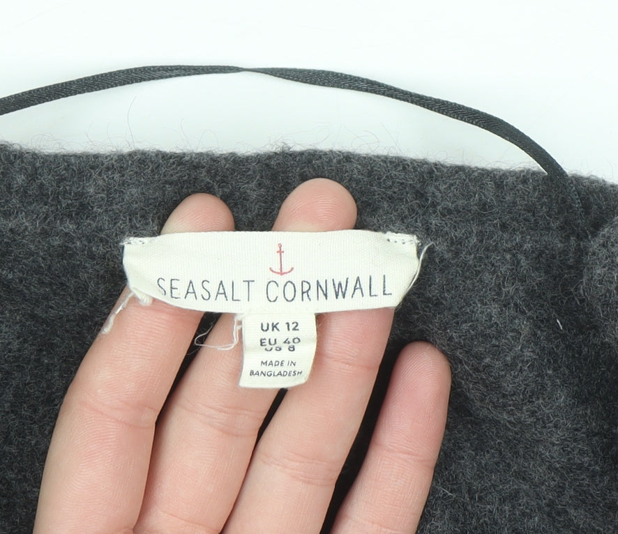 Seasalt Cornwall Women's Grey Alpaca Wool Open Cardigan UK 12