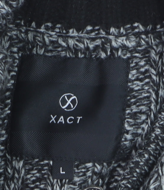Xact Men's Grey Cable-Knit 1/4 Zip High Neck Jumper Size L