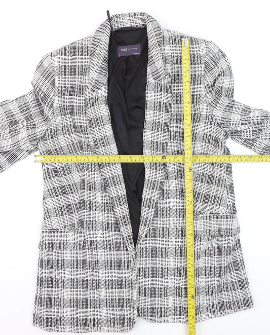 Marks and Spencer Women’s Grey Check Blazer Size 12 Lined Tweed Jacket