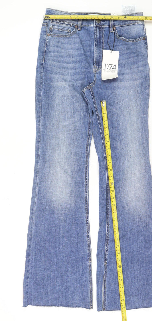 Stradivarius Women’s Blue Flared High Rise Jeans Size 12 Flare Slit