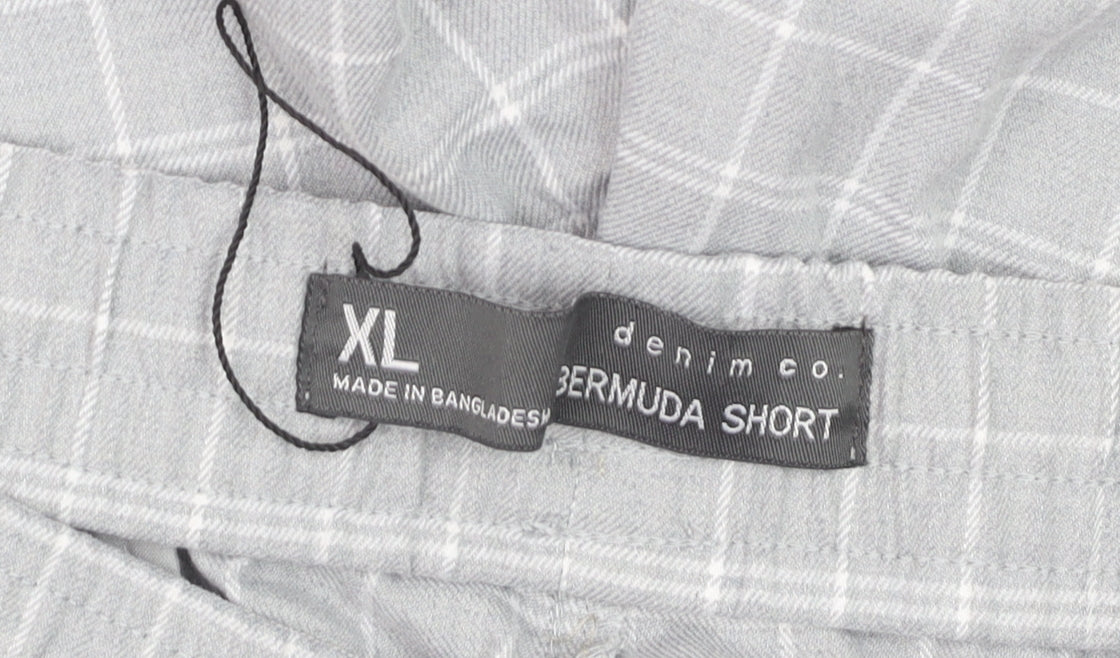 Denim Co. Men Grey Check Bermuda Shorts XL Cotton Casual