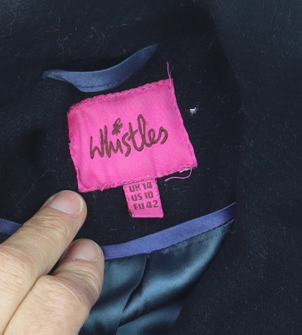 Whistles Women's Black Wool Pea Coat Size 14