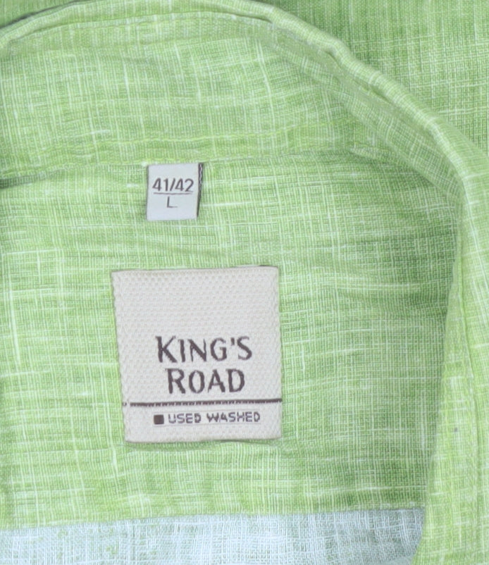 King's Road Men's Green Linen Short Sleeve Button-Up Shirt Size L