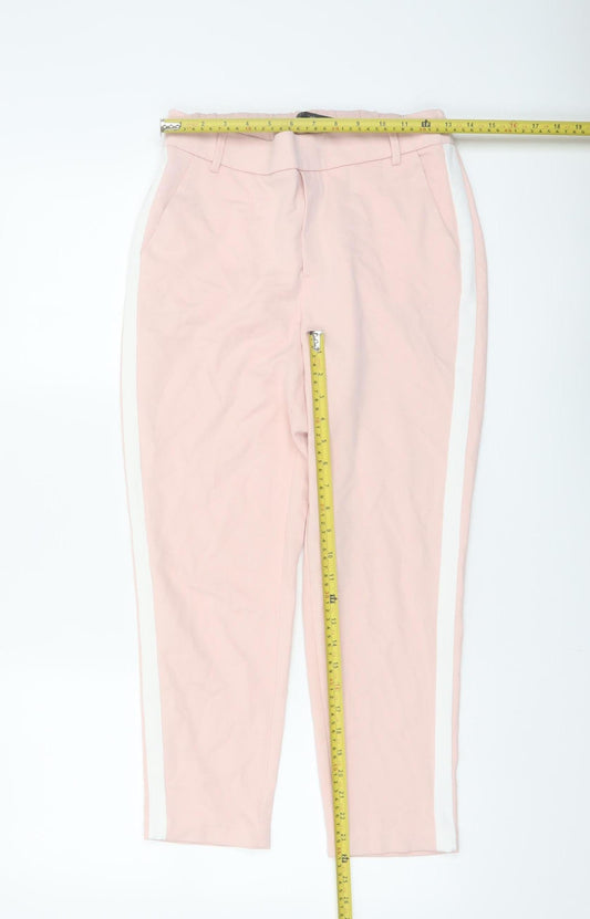 Zara Women Pink Tapered Trousers XS Slim Fit Elastic Waist